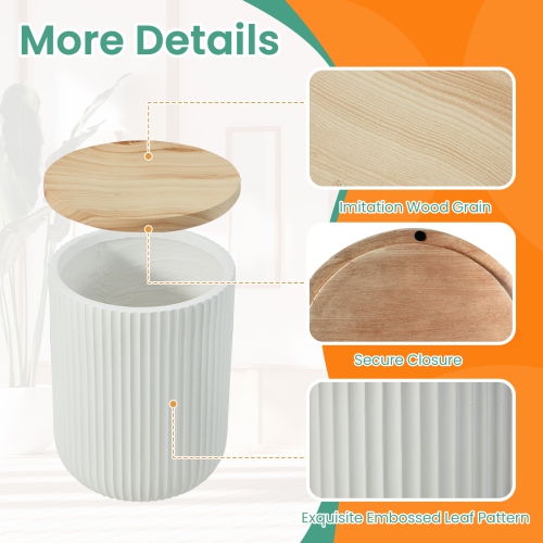 U-HOMY 17.5"H Outdoor Side Table with Storage, Round Accent Table for Indoor and Outdoor Use, Rustic Side Table with Storage - Solid - White