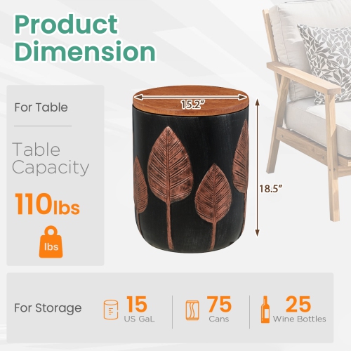 Table d'appoint extérieure U-HOMY 18,5 po haut. Avec rangement, table d'appoint ronde pour usage intérieur et extérieur, table d'appoint
