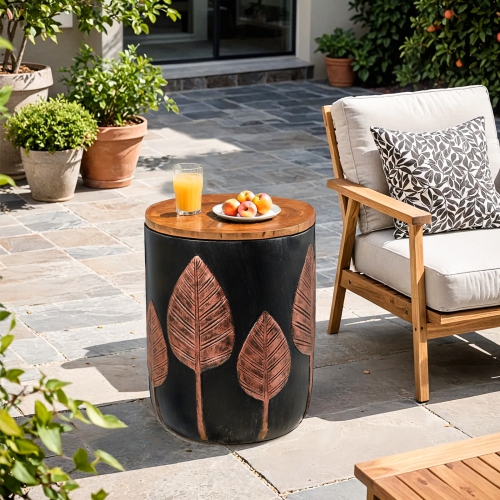 Table d'appoint extérieure U-HOMY 18,5 po haut. Avec rangement, table d'appoint ronde pour usage intérieur et extérieur, table d'appoint