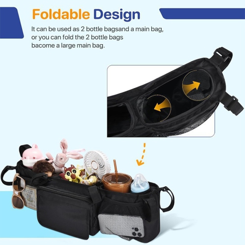 Double Stroller Storage Bag with Two Pockets, Stroller Accessory for New Parents