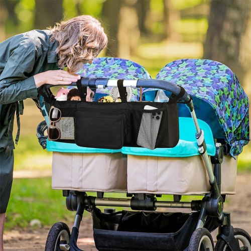 Double Stroller Storage Bag with Two Pockets, Stroller Accessory for New Parents