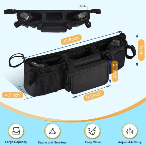 Double Stroller Storage Bag with Two Pockets, Stroller Accessory for New Parents