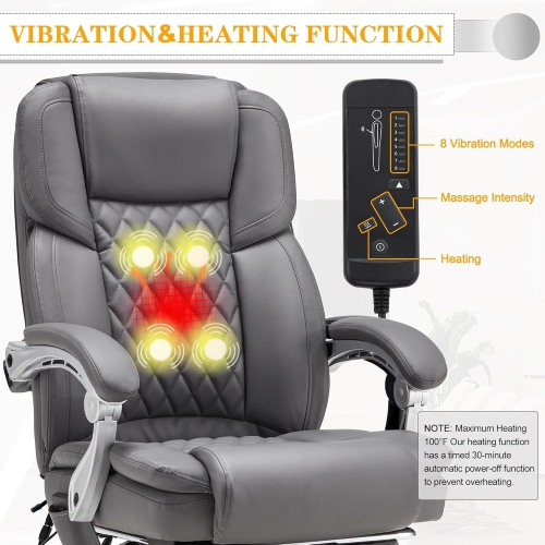 U-HOMY Ergonomic Heated Massage Office Chair with Lumbar Support, Reclining Backrest, 4-Point Massage - Grey