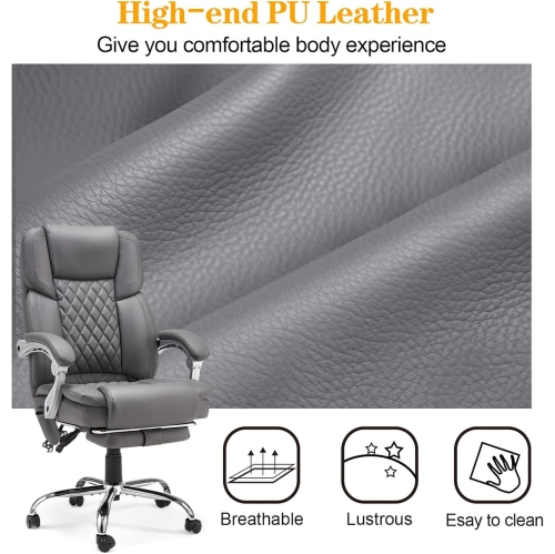 U-HOMY Ergonomic Heated Massage Office Chair with Lumbar Support, Reclining Backrest, 4-Point Massage - Grey