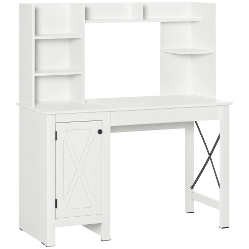 HOMCOM Computer Desk with Storage, 47 Inch Farmhouse Home Office Desk with Open Shelves and 2-Tier Cabinet, Study Table for Small Spaces, White