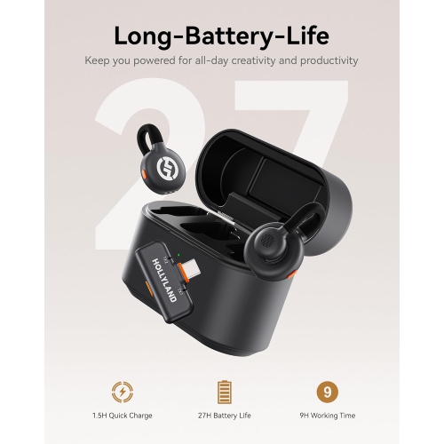 Hollyland Lark M2S Wireless Microphone with USB-C Plug for iPhone 15/16 and Android, Titanium Clip, Plug-and-Play, Noise Cancelling, 300m Range, 27H