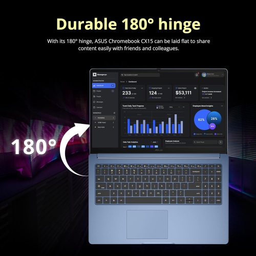 ASUS Chromebook CX15 15.6" FHD Laptop, Intel Celeron N4500,640GB Storage, 4GB LPDDR4X,Intel UHD Graphics, Num Pad, Chrome OS, Blue