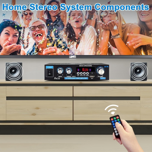200W Stereo Audio Amplifier, Bluetooth 5.0, 2.0 Channel Mini Amplifier, Stereo Receiver with Bass and Treble Control, Home Amplifier with AUX, USB,