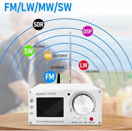 Radio portative, radio DSP pleine bande avec puce TEF6686, AM, FM, SW, MW, LW, fonctions RDS/Wi-Fi/écran TFT - Ultra sensible avec antenne externe