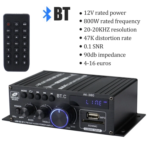 800W 12V Bluetooth Amplifier Stereo Home Car Bass Audio Amplifier Music Player Car Speaker Class D FM USB/SD Accessory