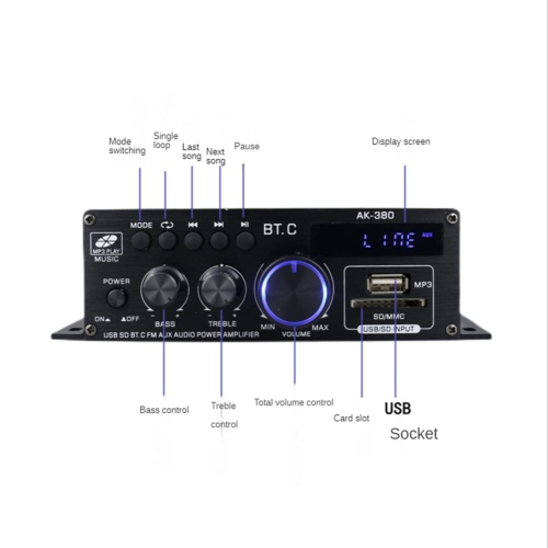 800W 12V Bluetooth Amplifier Stereo Home Car Bass Audio Amplifier Music Player Car Speaker Class D FM USB/SD Accessory