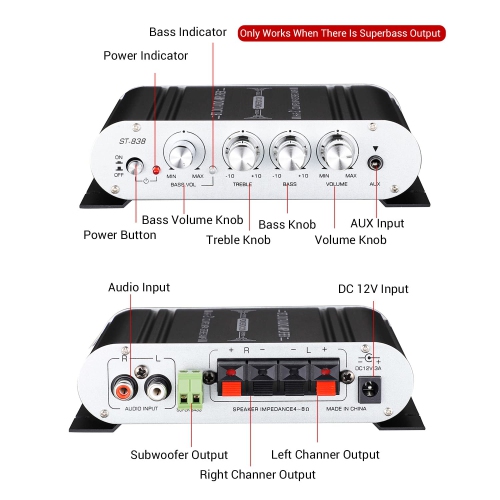 Amplificateur de haut-parleur d'extrêmes graves à 2,1 canaux, Class D 20Wx2 + 40 W, mini amplificateur de basses 80 W, autonome, 3 canaux