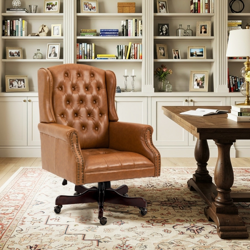 U-HOMY Classic Executive Office Chair High Back Wingback Boss Chair - Brown