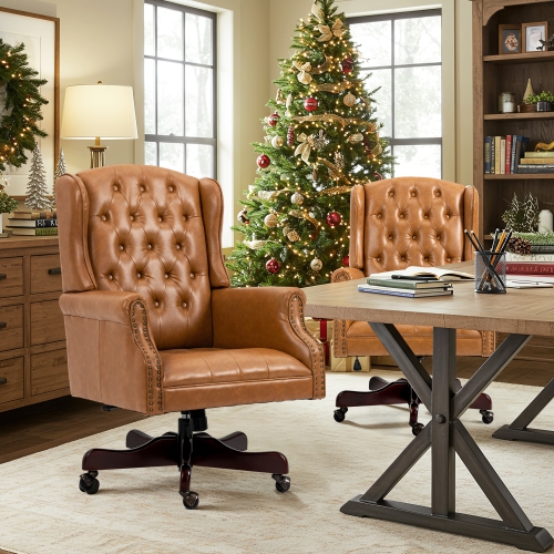U-HOMY Classic Executive Office Chair High Back Wingback Boss Chair - Brown