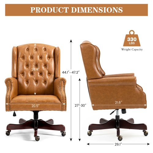 U-HOMY Classic Executive Office Chair High Back Wingback Boss Chair - Brown