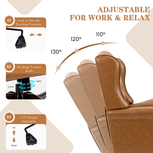 U-HOMY Classic Executive Office Chair High Back Wingback Boss Chair - Brown