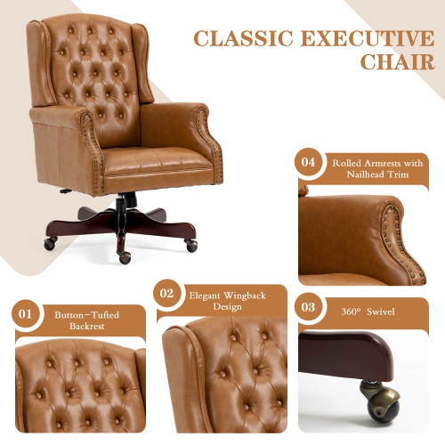 U-HOMY Classic Executive Office Chair High Back Wingback Boss Chair - Brown