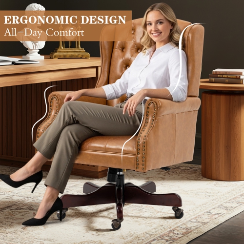U-HOMY Classic Executive Office Chair High Back Wingback Boss Chair - Brown