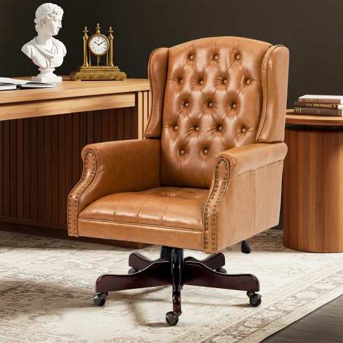 U-HOMY Classic Executive Office Chair High Back Wingback Boss Chair - Brown