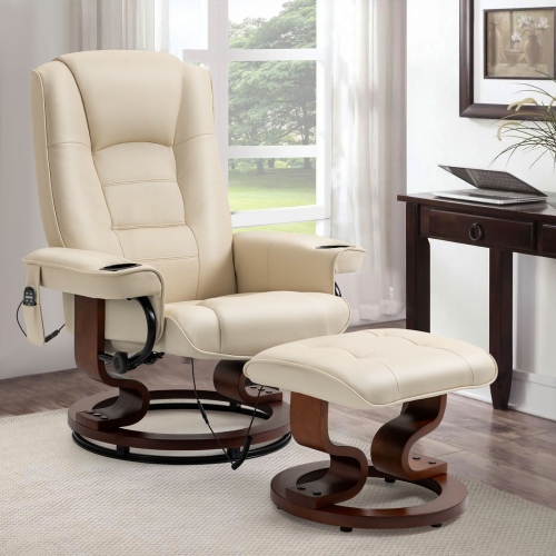 Fauteuil inclinable U-HOMY avec pouf de massage pivotant et vibrant - Beige