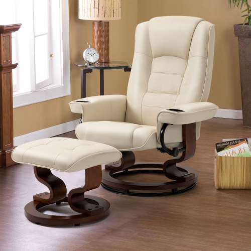 Fauteuil inclinable U-HOMY avec pouf de massage pivotant et vibrant - Beige