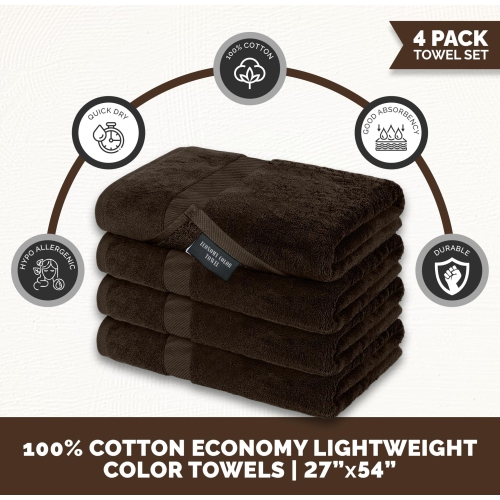 Canadian Linen Economy – Ensemble de 4 serviettes de bain 27 x 54&nbsp;po 100 % coton couleur éponge doux absorbant, léger, séchage rapide pour Hotel