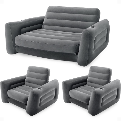 Intex – Canapé-lit coulissant gonflable grand format avec fauteuil-lit, gris foncé