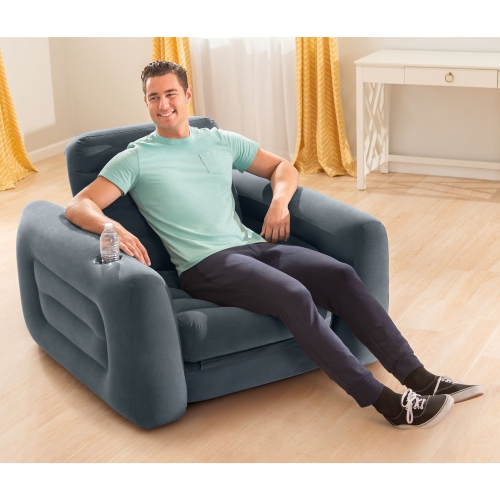Intex – Canapé-lit coulissant gonflable grand format avec fauteuil-lit, gris foncé