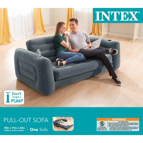 Intex – Canapé-lit coulissant gonflable grand format avec fauteuil-lit, gris foncé