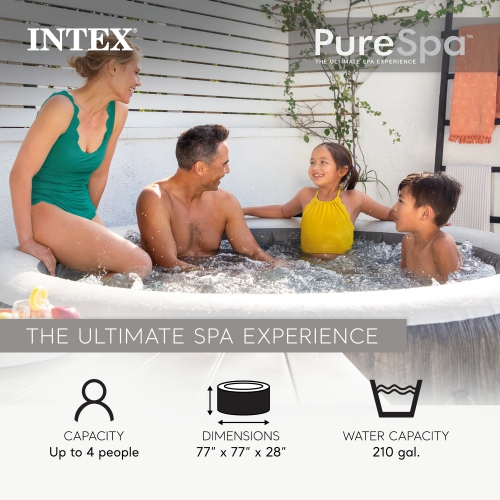 Intex PureSpa Greywood Deluxe Spa Set 140 Bubble Jet Hot Tub with Cover, 77"x28"