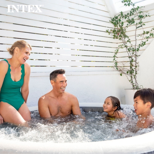Intex PureSpa Greywood Deluxe Spa Set 140 Bubble Jet Hot Tub with Cover, 77"x28"