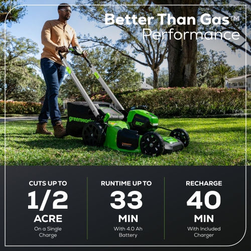 Greenworks 80V 21" Self-Propelled Cordless Lawn Mower, 4.0Ah Battery & Rapid Charger Included