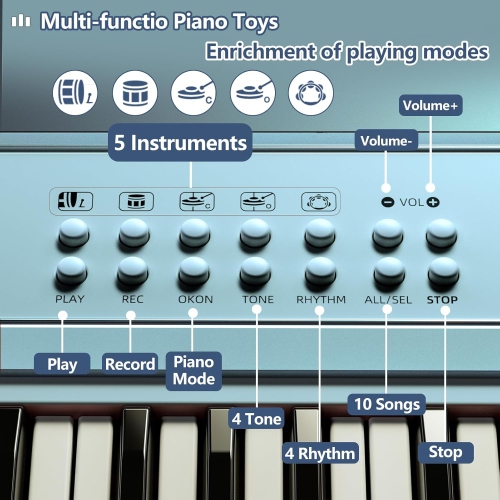 Piano Keyboard for Kids, 37 Keys Electronic Music Keyboard with Microphone & Music Stand, Portable Instrument Grand Piano for Beginners, Age 1-3,