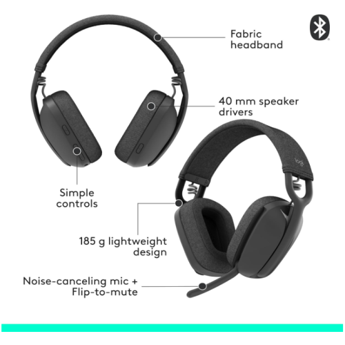 Refurbished - Logitech Zone Vibe 100 Lightweight Wireless Over-Ear Headphones with Noise-Canceling Microphone, Advanced Multipoint Bluetooth Headset