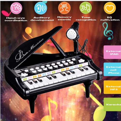 Love&Mini Kids Piano Keyboard Toy 24 Keys Black Electronic Educational Musical Instrument with Microphone