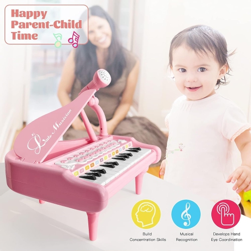 Love&Mini Kids Piano Keyboard Toy 24 Keys Black Electronic Educational Musical Instrument with Microphone