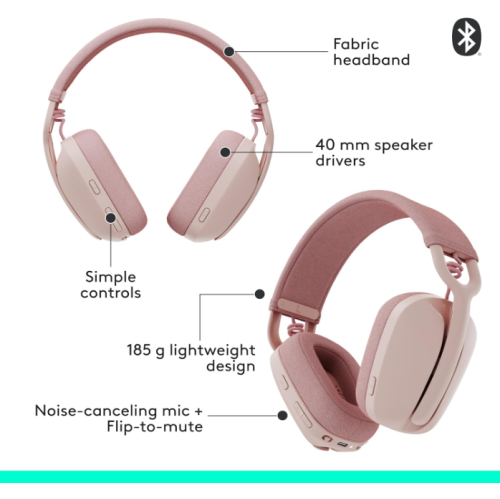 Refurbished - Logitech Zone Vibe 100 Lightweight Wireless Over-Ear Headphones with Noise-Canceling Microphone, Advanced Multipoint Bluetooth Headset