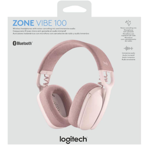 Refurbished - Logitech Zone Vibe 100 Lightweight Wireless Over-Ear Headphones with Noise-Canceling Microphone, Advanced Multipoint Bluetooth Headset