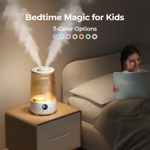 Homvana Humidifier for Bedroom, 3.6L Cool Mist for Large Room, 360° Rotatable 34H Last, Night Light Auto Mode, Quiet 23dB Humidifiers for Baby,