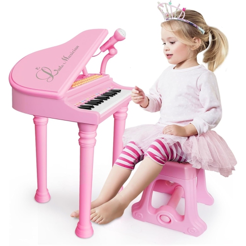 Love&Mini Piano Toy Keyboard 31 Keys for Kids Birthday Gift Pink Music Instruments with Microphone