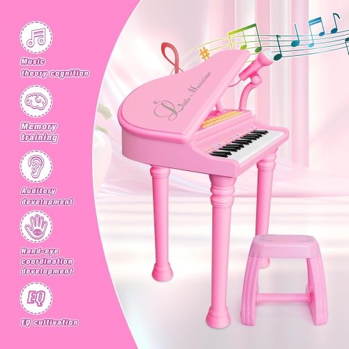 Love&Mini Piano Toy Keyboard 31 Keys for Kids Birthday Gift Pink Music Instruments with Microphone