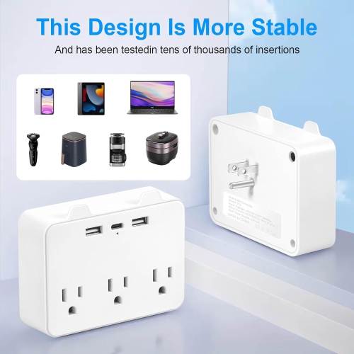 SB Outlet Extender Surge Protector - with 6 AC Multi Plug Outlet and 3 USB Ports, 2-Sided Power Strip with Top Phone Holder Spaced Splitter for Home,