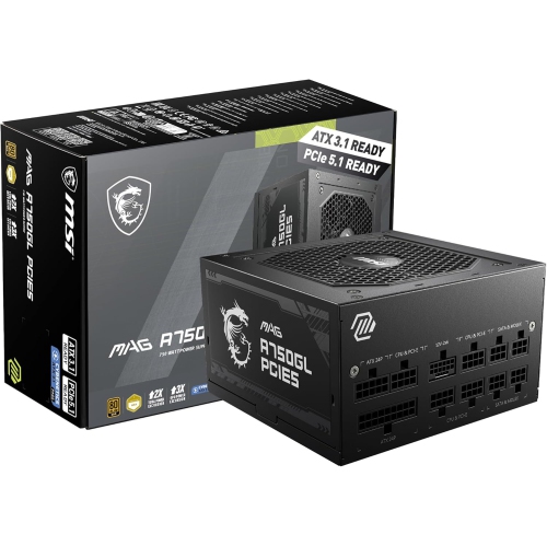 MSI MAG A750GL PCIE 5 Gaming Power Supply - Full Modular - 80 Plus Gold Certified 750W - Compact Size - ATX PSU