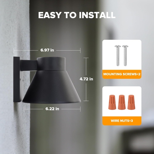 Ensemble de 2 luminaires muraux extérieurs LED, éclairage mural noir pour véranda avant, applique murale extérieure étanche pour terrasse, applique