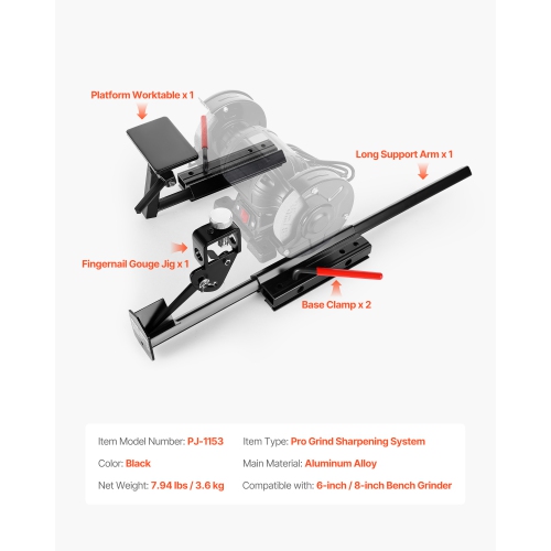 VEVOR Multi-Grind Sharpening System, Vari-Grind Pro Sharpening Jig Kit for 6" & 8" Bench Grinders – with Platform, Long Support Arm & Fingernail