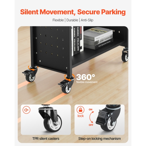 Chariot à livres à roulettes pour bibliothèque VEVOR 330&nbsp;lb, chariot de bibliothèque 30,3 x 15 x 48,0&nbsp;po, tablettes en L à un côté avec