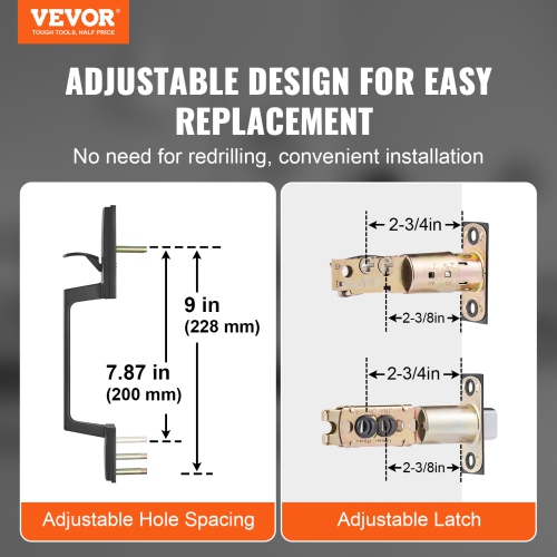 VEVOR Front Door Handle and Deadbolt Set, Square Entry Handle Set with Lever, Single Cylinder, Adjustable Hole Space, Reversible for Right and Left
