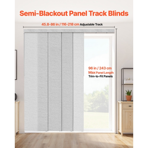 VEVOR 45.8 in to 86 in W Panel Track Blinds, Trimmable Panel Curtains Up to 96 in H, Adjustable Vertical Panel Blinds for Sliding Doors, Patio Doors,