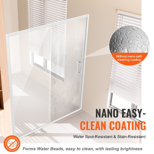 VEVOR 57.7-59 W x 70 H in Semi-frameless Shower Door, Shower Sliding Glass Door with 1/4 in(6mm) Clear Tempered Glass, Waterproof Shatterproof NANO