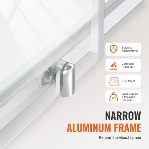 VEVOR 57.7-59 W x 70 H in Semi-frameless Shower Door, Shower Sliding Glass Door with 1/4 in(6mm) Clear Tempered Glass, Waterproof Shatterproof NANO
